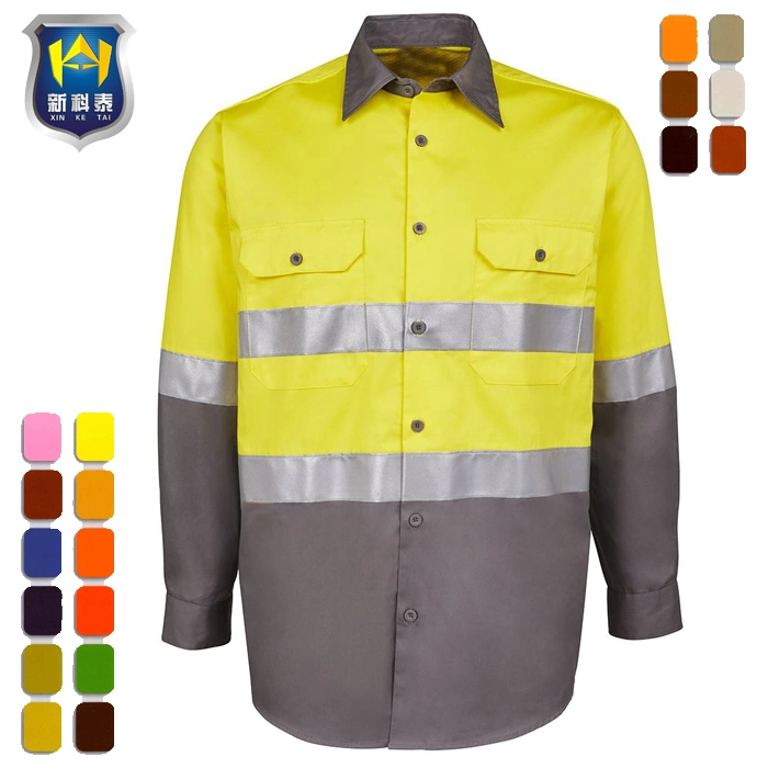 Two Tone Long Sleeve Mens Workwear Safety Clothing Work Shirt