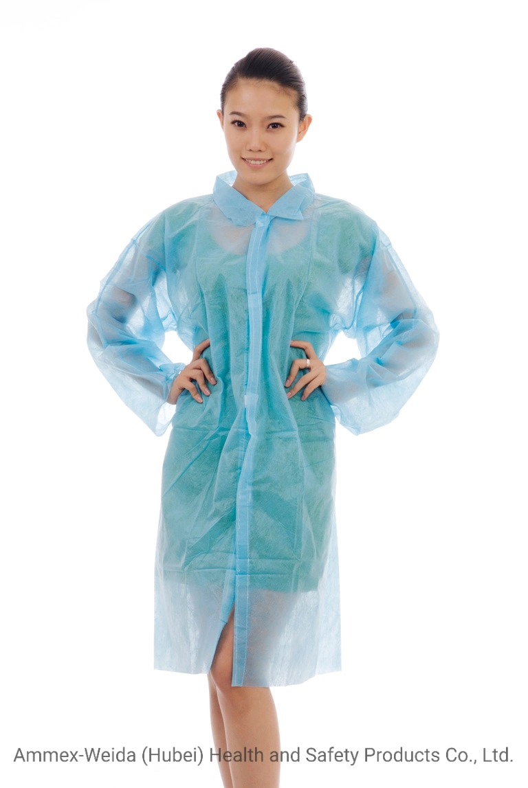 SMS/MP/Non-Woven/Tyvek Material Disposable Use Lab Coat with Velcros for Factory/Producing Process