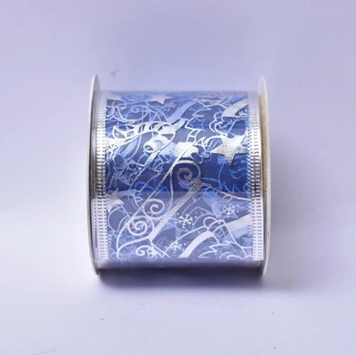 High quality/High cost performance Popular Xmas Tree Decorated Blue Printed Christmas Ribbon