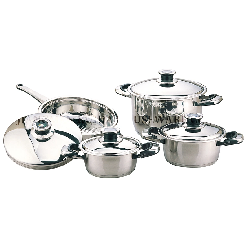 8 PCS de acero inoxidable de borde ancho Cookware Juegos con Termómetro Mando