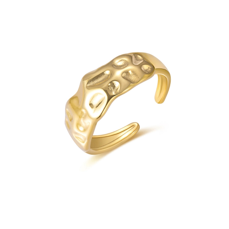 Titanium Steel Landscape Metal Personality Niche Design Round Hollow Gold Plated Simple Opening Ring