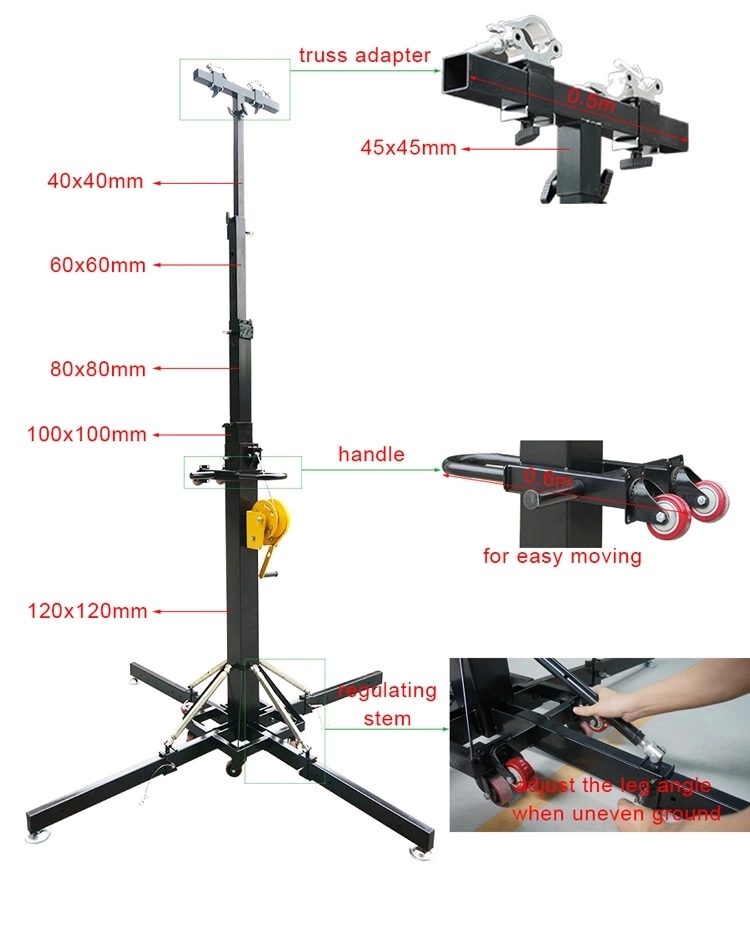 Support 7m Support d'éclairage pliant en acier robuste pour les lumières de studio.