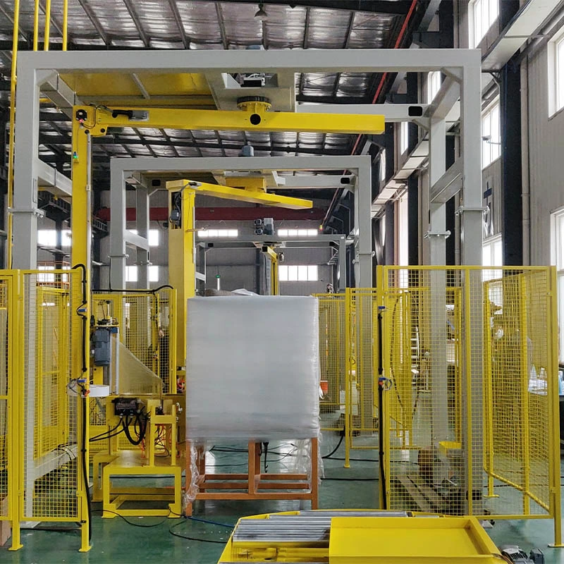 Automatic High Speed Factory Release Labour Cola and Milk Tin Can Pallet Rotary Arm Stretch Wrapper Packing Machine