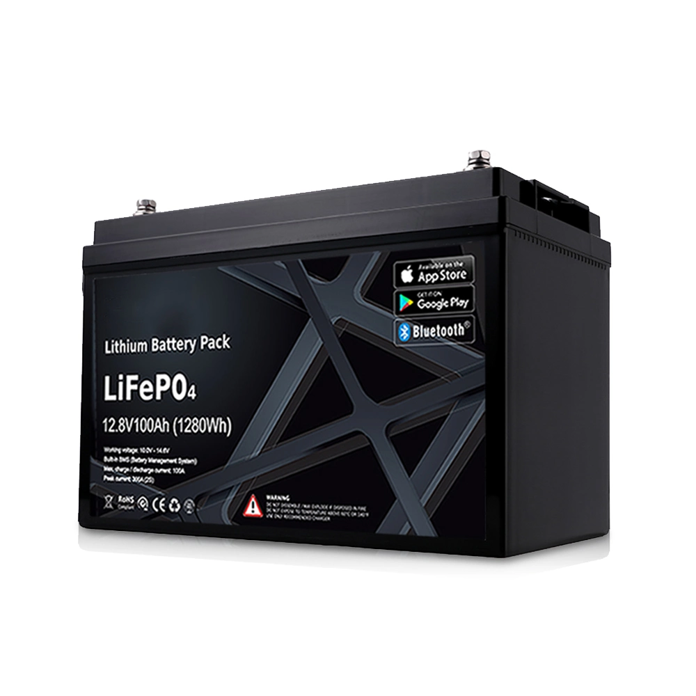 LiFePO4 12.8V 100Ah recargable, batería de ciclo profundo Nuevo Grado Bluetooth impermeable de hierro de la energía de fosfato de litio de 1280WH