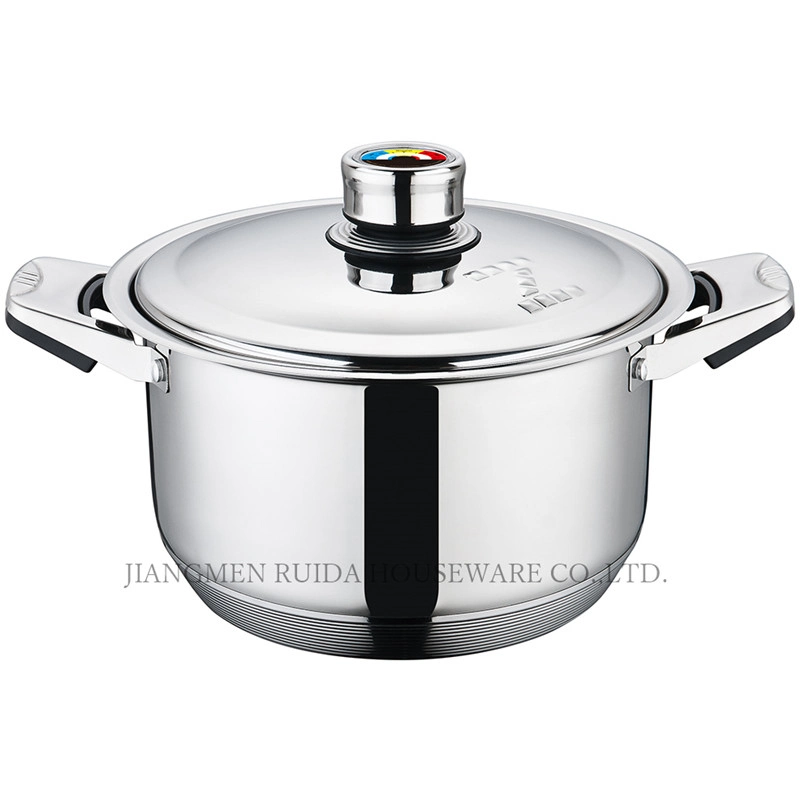 Wide Edge Stainless Steel Casserole Home Appliance with Thermometer Knob