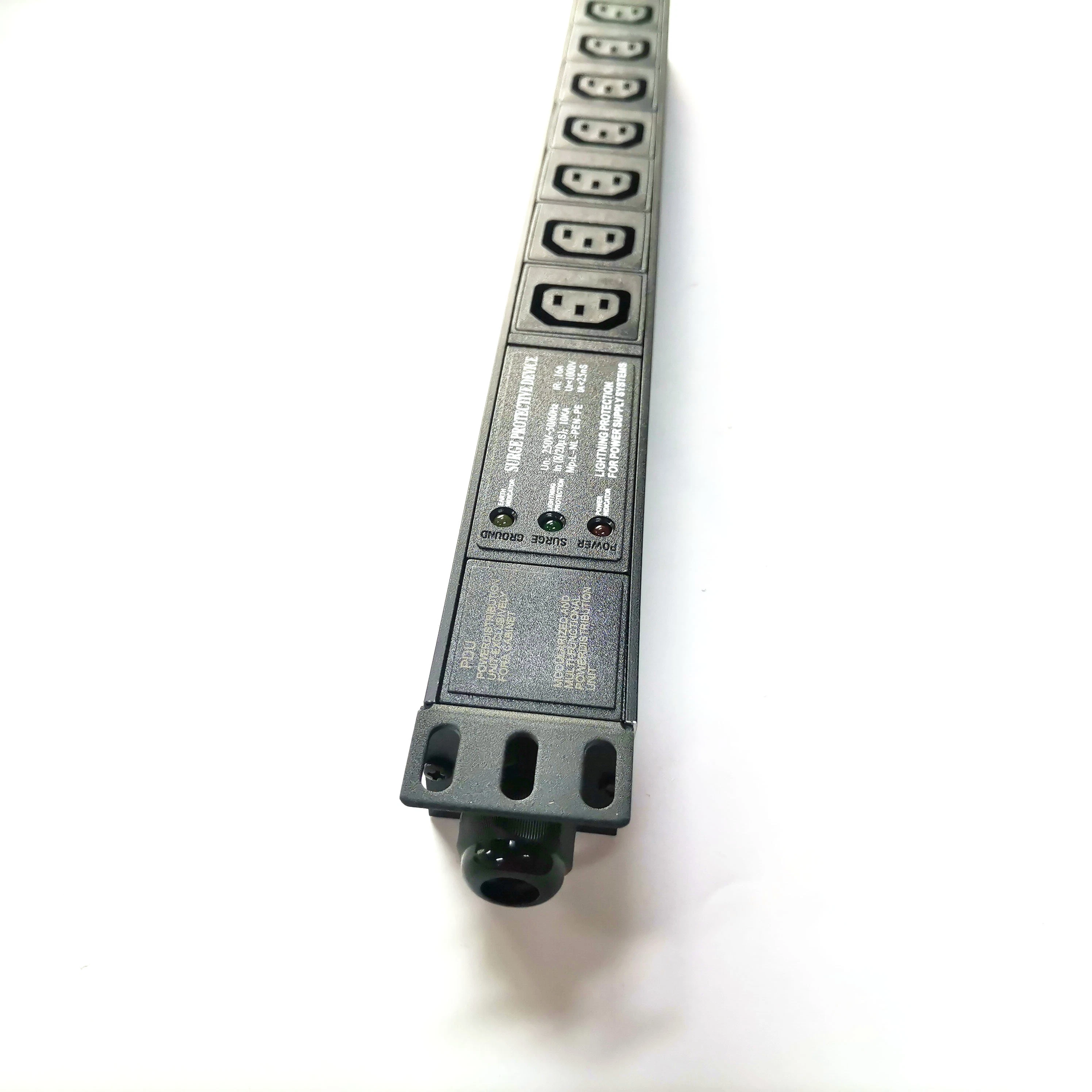 2500W Lighting Protection 8 Way IEC/C13 Type PDU 1u 19" Rack Mount Power Strip for Cabinet 250V 16A