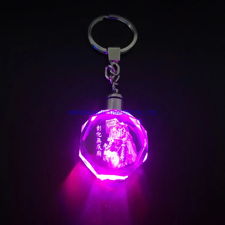 LED 3D Laser Key Chain Crystal Key Ring