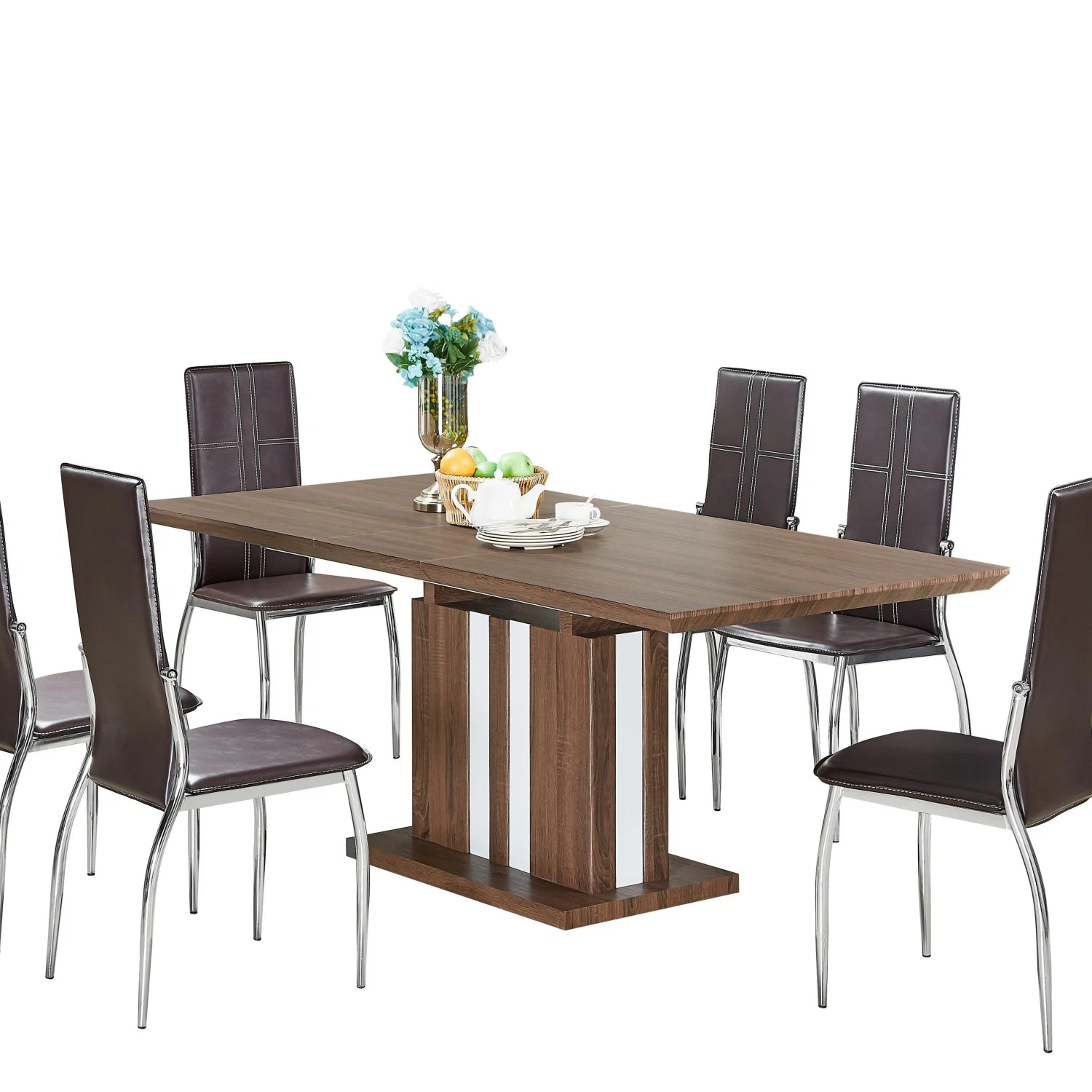 Brown panneau MDF en bois blanc Table à manger avec chaises design nordique moderne