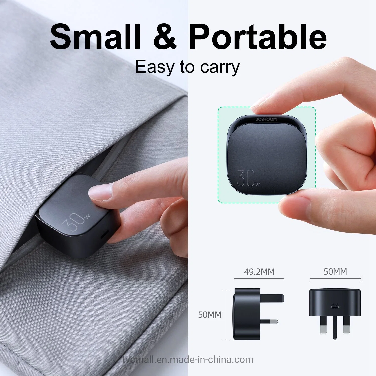 Joyroom L-P307 de 30W Pd Mini portátil cargador rápido de bloque Cargador adaptador de cargador de pared celular para el iPhone Samsung - Negro