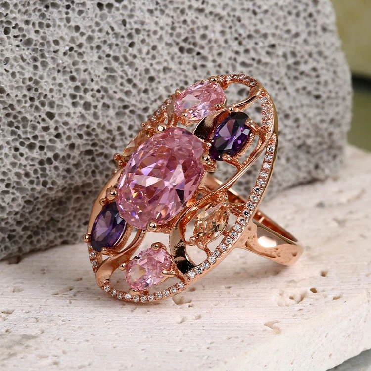 18K Rose Gold Plated Jewellery New Arrival Factory Wholesale/Supplier Popular Big CZ Fashion Accessories Luxury Elegant Ring