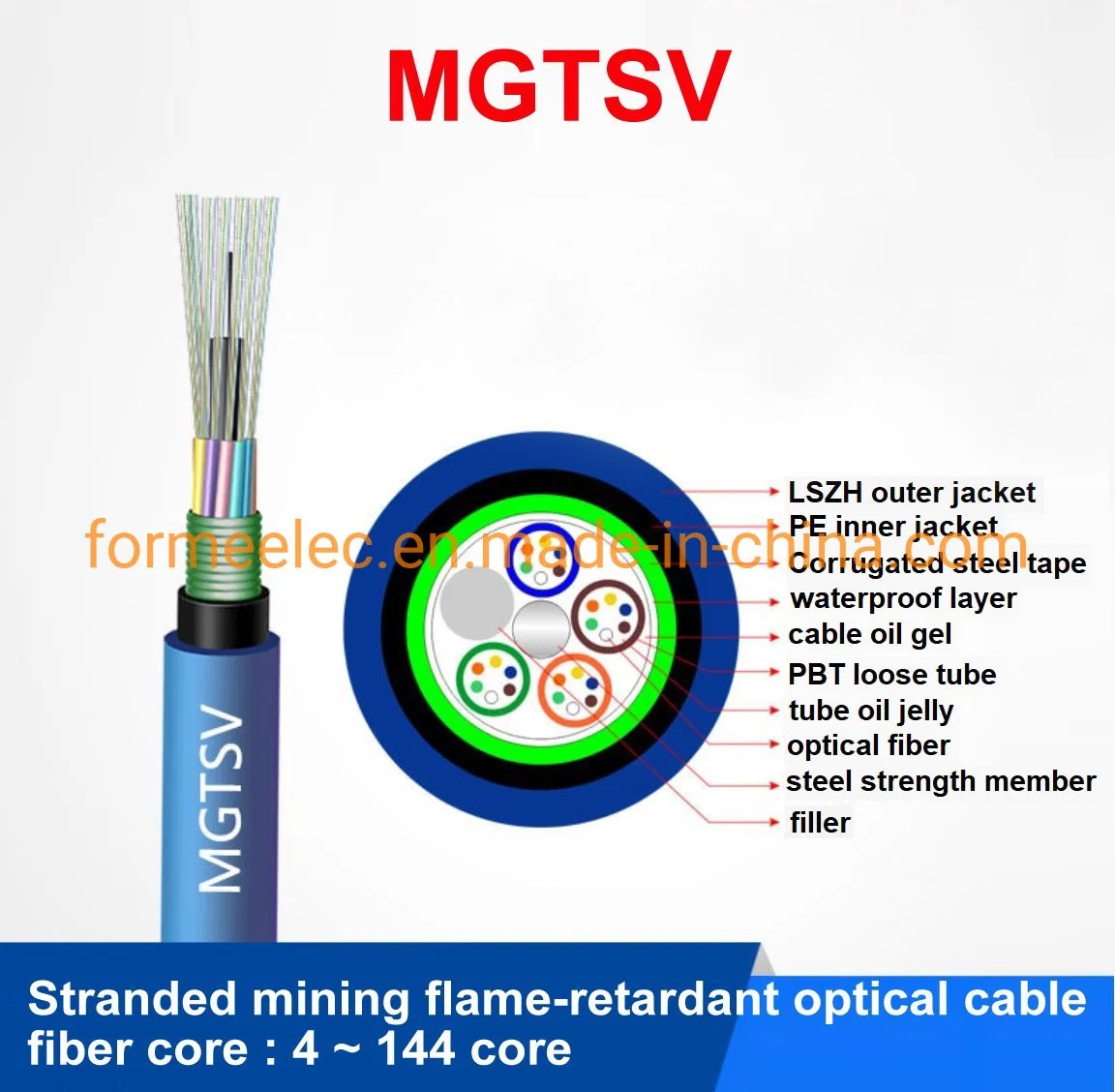 Stranded Mining Flame Retardant Optical Cable Mgtsv 4 Core Optical Fiber