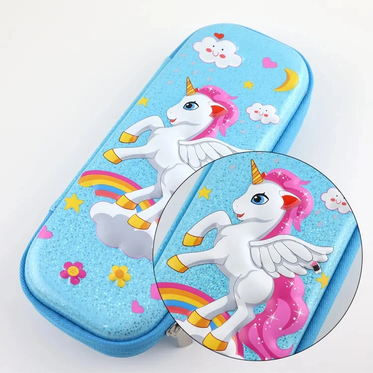 Unicorn Pencil-Box Cute Cartoon School Pencil Box Case of Storage for Kids 6 Pencils Plastic PU Double Zipper