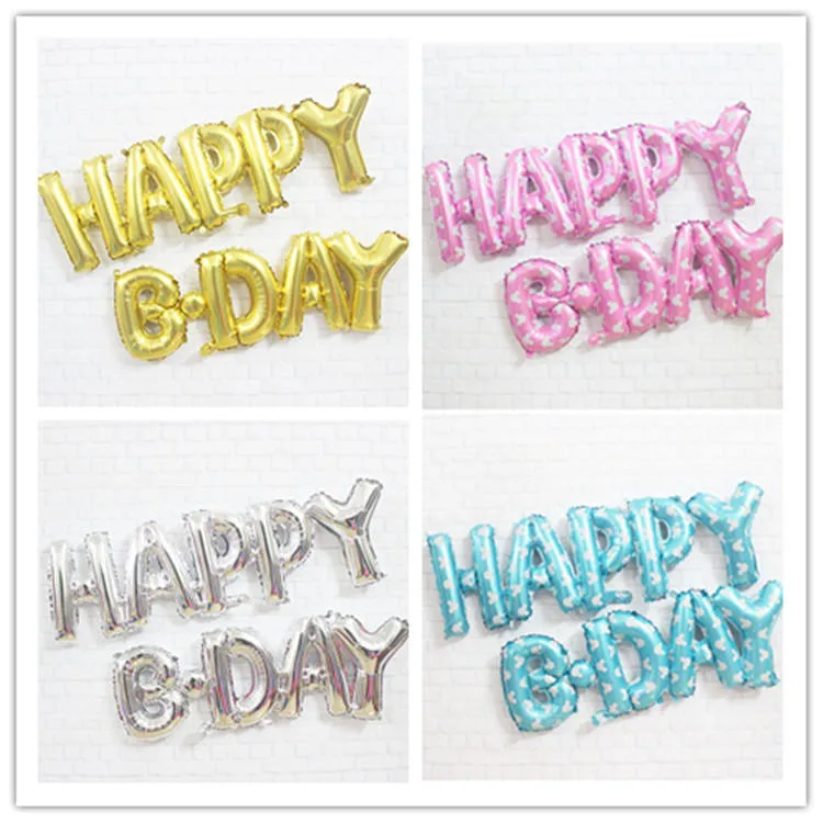 New Happy B. Day Birthday Party Decoration Aluminum Film Letter Balloon Set Party Decoration 16 Inch Foil Balloon