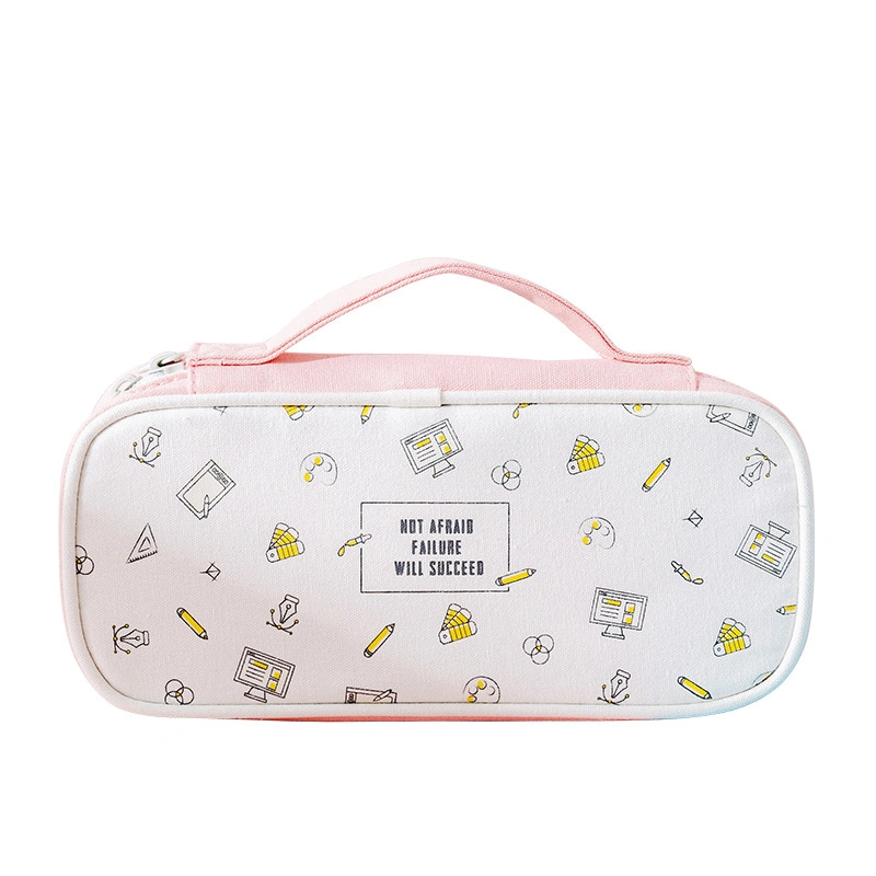 Jeune fille étudiant Hot Sale mignon toile d'impression Portable sac de crayon de gros gros volume