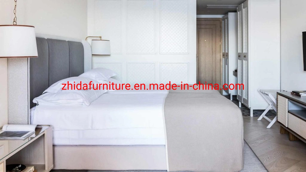 3-5 Star European Style King Size Modern Hotel Apartment Villa Living Room Bedroom Chinese Furniture Fabric Pink Bed