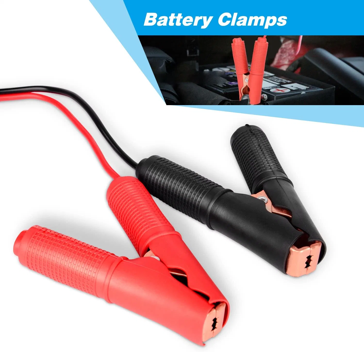 100% Copper Jaw PVC Red Black Wiring Automotive Cable Charger Car Battery Clamps 6 Square 30A Alligator Clip Booster Jumper Cable