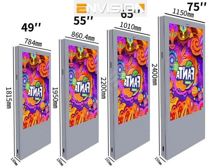 55" 65" 75" Bus Stop Station Shelter IP65 Sunlight Readable High Brightness 2500 Nits Outdoor LCD Digital Signage Display