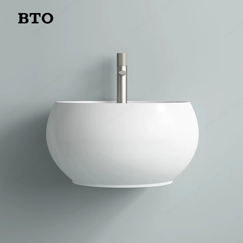 Bto Ceramic New Design Sanitary Ware Wall Mounted Hand Wash Sink Bathroom Egg Shape Wall Hung Basin