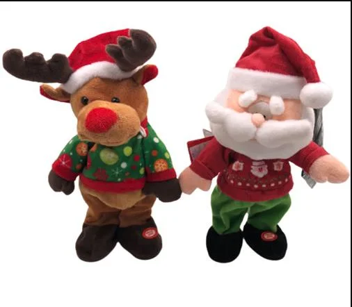 Chinese Manufacture Xmas Plush Gift Musical Dancing Xmas Plush Reindeer & Santa Kids Xmas Gift BSCI Factory