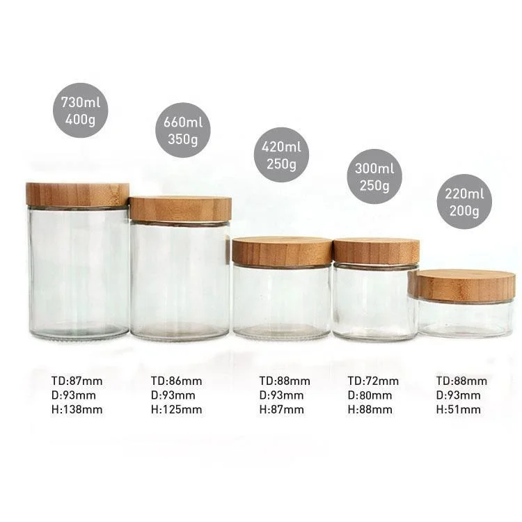 Thick Wall Borosilicate Glass Bottle Food Storage Glass Jars with Bamboo Lid