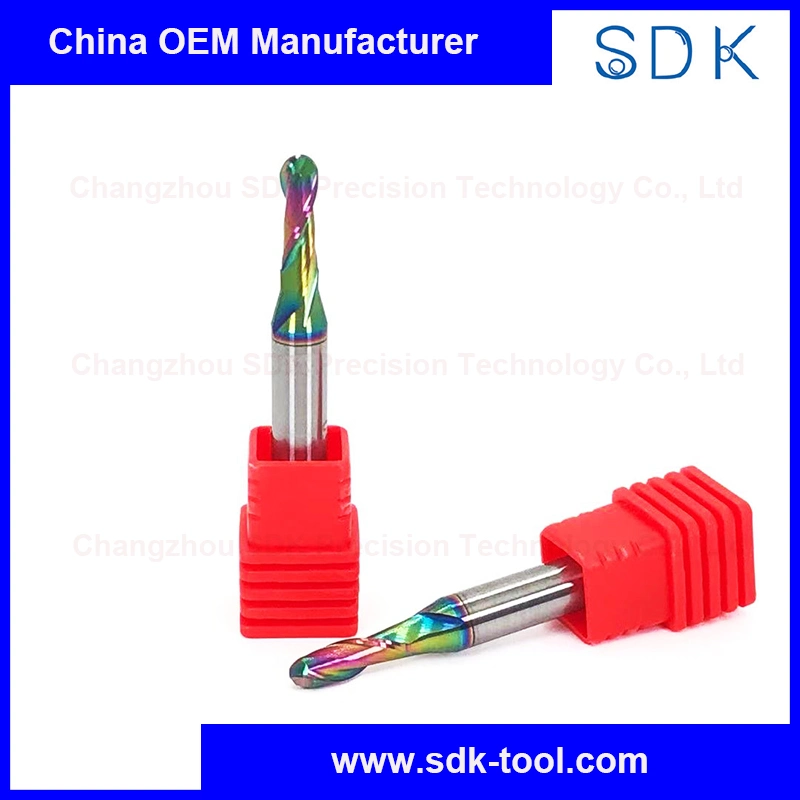 Fresa de punta de bola de carburo sólido de alta performance de 2 acanaladuras Herramientas de corte con recubrimiento DLC para aluminio