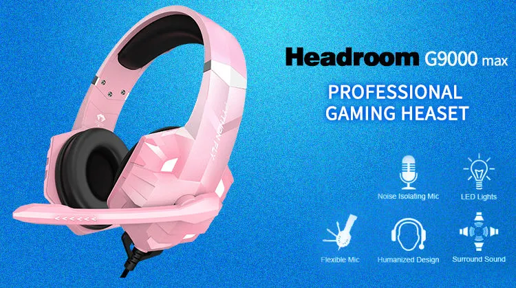 Free Shipping Stereo Headphone G9000 Max PS4 Gamer Headset Gaming Vr Headsets Pink Computer Headphones with Mic for PS5 PC xBox