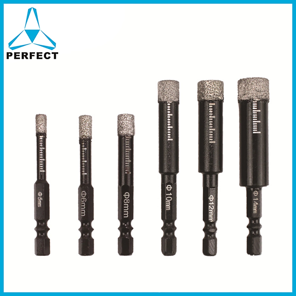 3/16" Vacuum Brazed Diamond Hole Saw Cutters Core Drill Bits for Hard Tile Granite Marble Dry Drilling with 1/4" Double "R&rdquor; Hex Shank