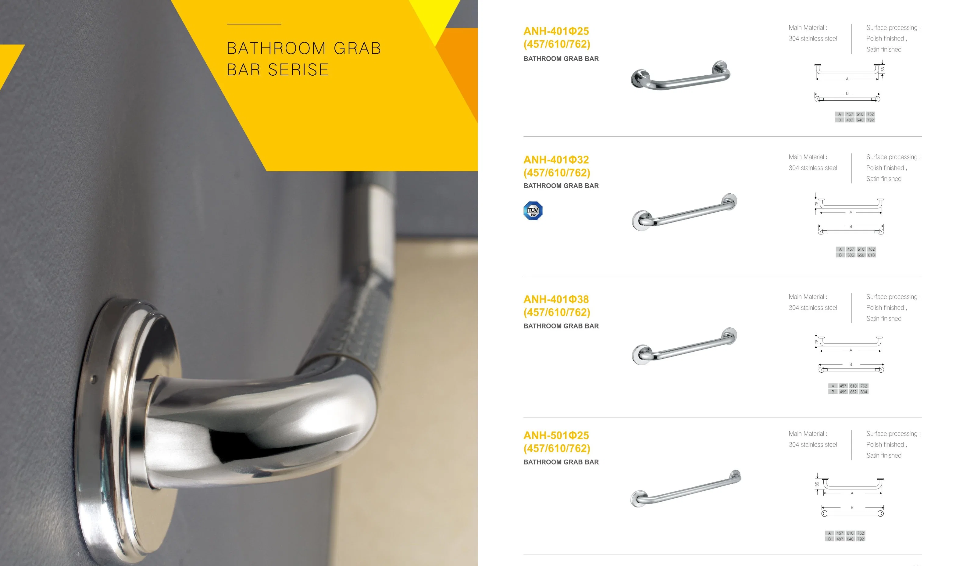 25mm diámetro Acero inoxidable Grab Bar Baño Ducha Seguridad para Ancianos