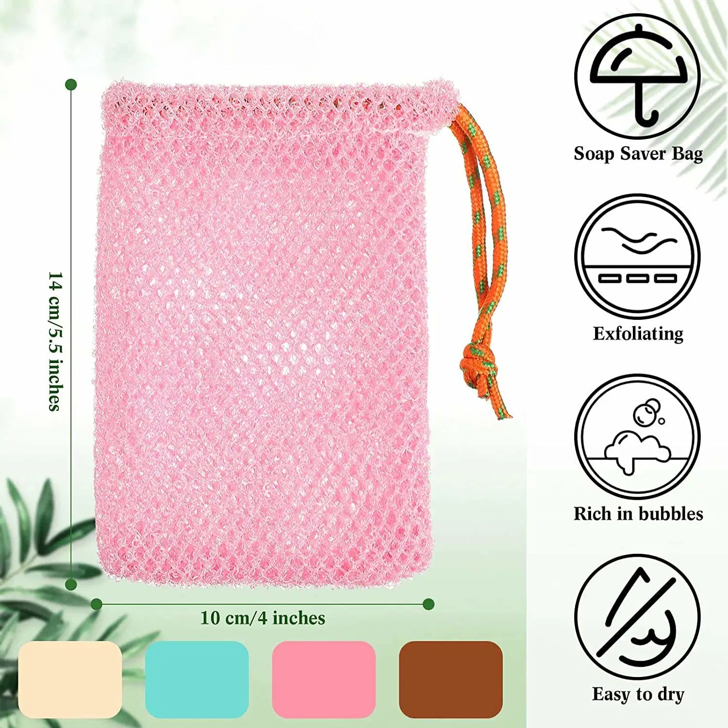 Premium Durable Exfoliating Mesh Pouch Soap Saver Scrubber Nylon Cotton Mesh Soap Bag for Foaming Drying Soap