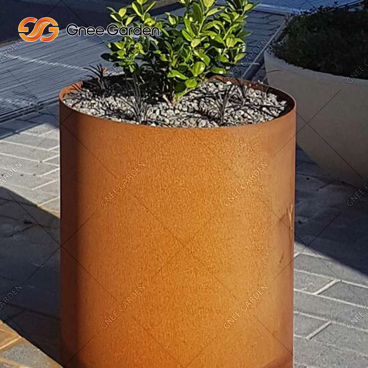 Tall Corten Steel Planter Rusty Color Metal Flowerpot