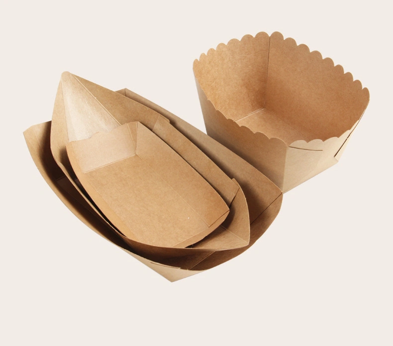 Disposable Kraft Paper Serving Tray Boat Shape Snack French Fries Chicken Salad Take out Containers for Party Food Paper Tray