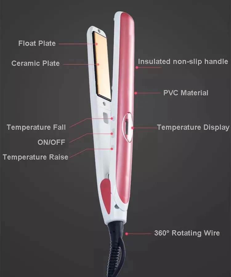 لوحة تيتانيوم ساخنة احترافية LED 2 في 1 الشعر قابل للضبط مكواة مسطحة مع جهاز تمليس الشعر