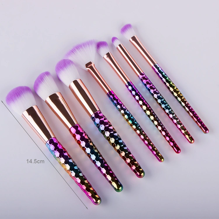 High quality/High cost performance  Vegan Synthetic Hair OEM Diamond Grain 8PCS Rose Gold Rainbow Cosmetic Makeup Brushes Set Private Label