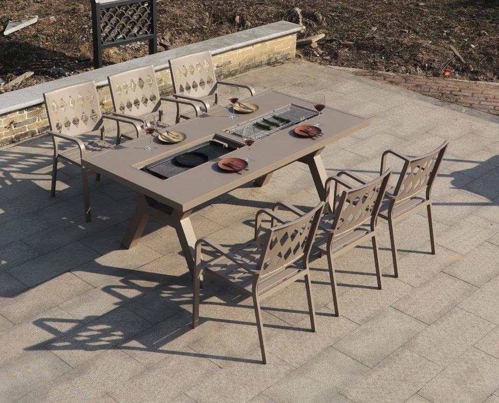Outdoor Barbecue Table Furniture of Chinese Style Barbecue Home Leisure Electric Baking Courtyard Villa Champagne Tables and Chairs