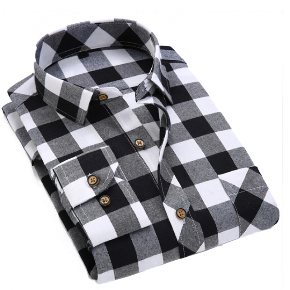 Al por mayor Stretch Logo impresión Plaid Flannel Fashion cepillo de algodón para hombre Camisa personalizada de manga larga