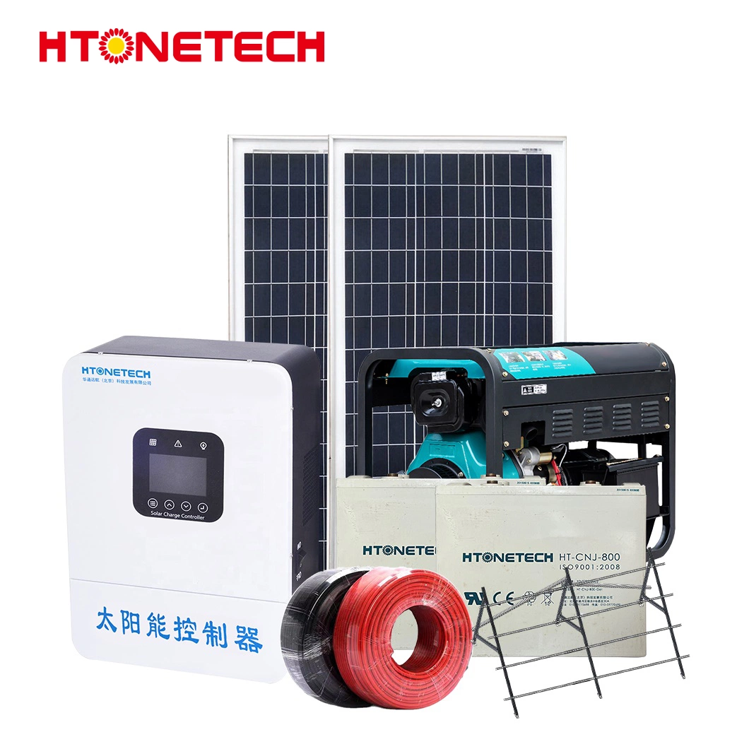 Htonetech off Grid Solar Power System 240V China 5000W 45026W 330W Monocrystalline Solar Panel 60 Cell 162kw Diesel Generator 40kw Hybrid Solar Panel System Kit