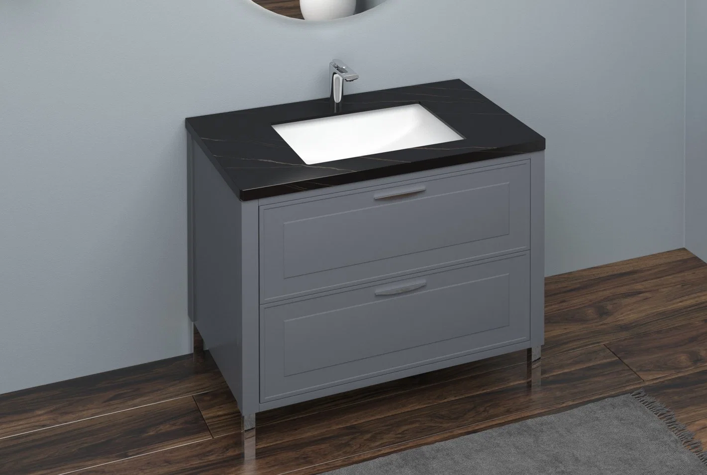 Morden Grey Color Exquisite Exterior Design Bathroom Vanity Cabinet with LED Mirror and Legs