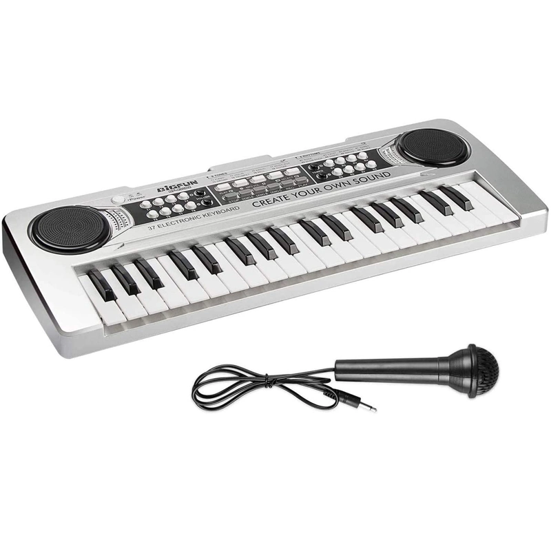 Kids Silver 37 Keys Portable Electronic Musical Instrument Multi-Function Music Piano for Kids Early Learning Educational Toy Birthday Xmas Gifts Keyboard