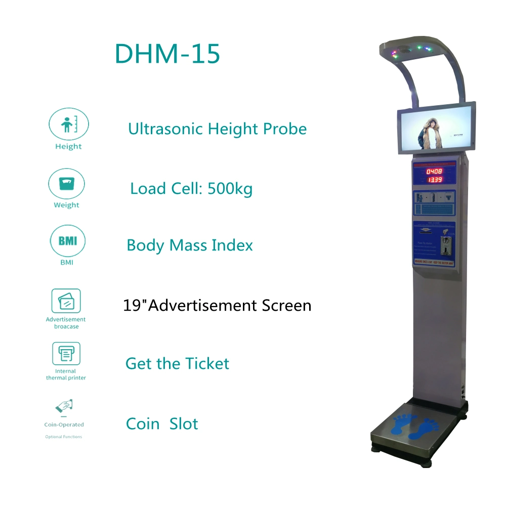 Coin Operated Height Weight Scale, BMI Body Scale, Weighing Machine