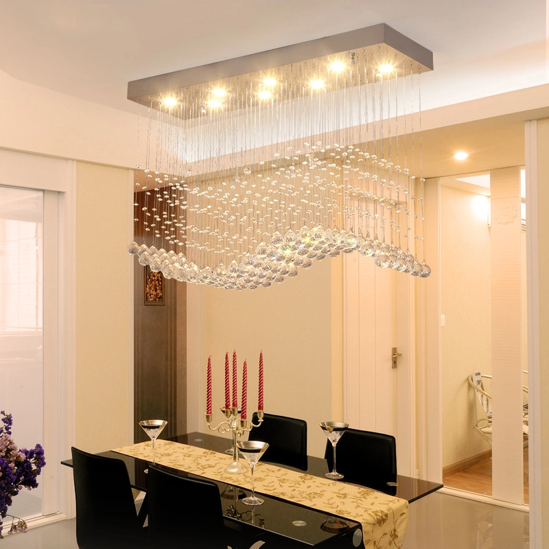 Contemporary Wave Crystal Hanging Wire Ball Square Flush Ceiling Light for Living Dining Room Kitchen Chandelier