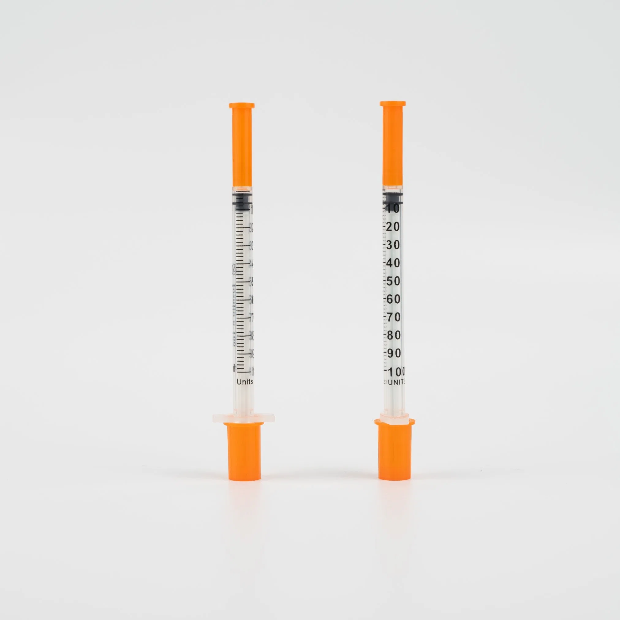 Disposable Injection Puncture Strerile Instrument CE Eo 0.5ml 1ml PE/Blister Packaging Insulin Syringe Orange Cap with Fixed Needle