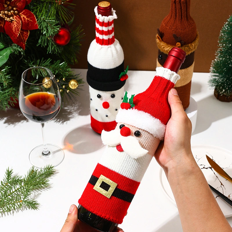 Christmas Decoration Wine Bottle Set Cartoon Knitted Snowman