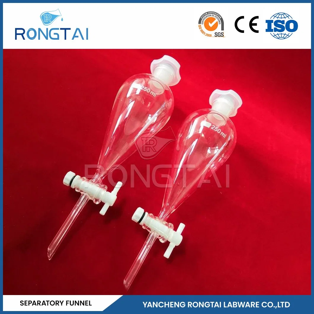 Rongtai Chimie matériel de laboratoire grossiste laboratoire Verrerie Chine forme de poire Entonnoir de séparation avec Pist. Tetrafluoro