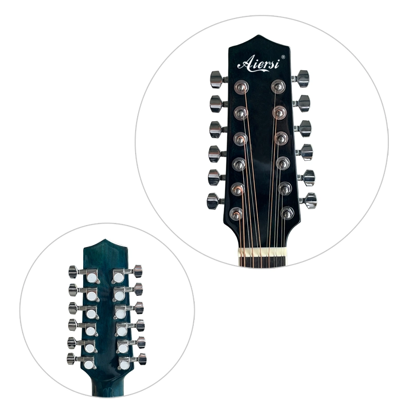 Half Price for Gloss Finish Aiersi Blue Colour Cutaway 12 String Electric Acoustic Guitar