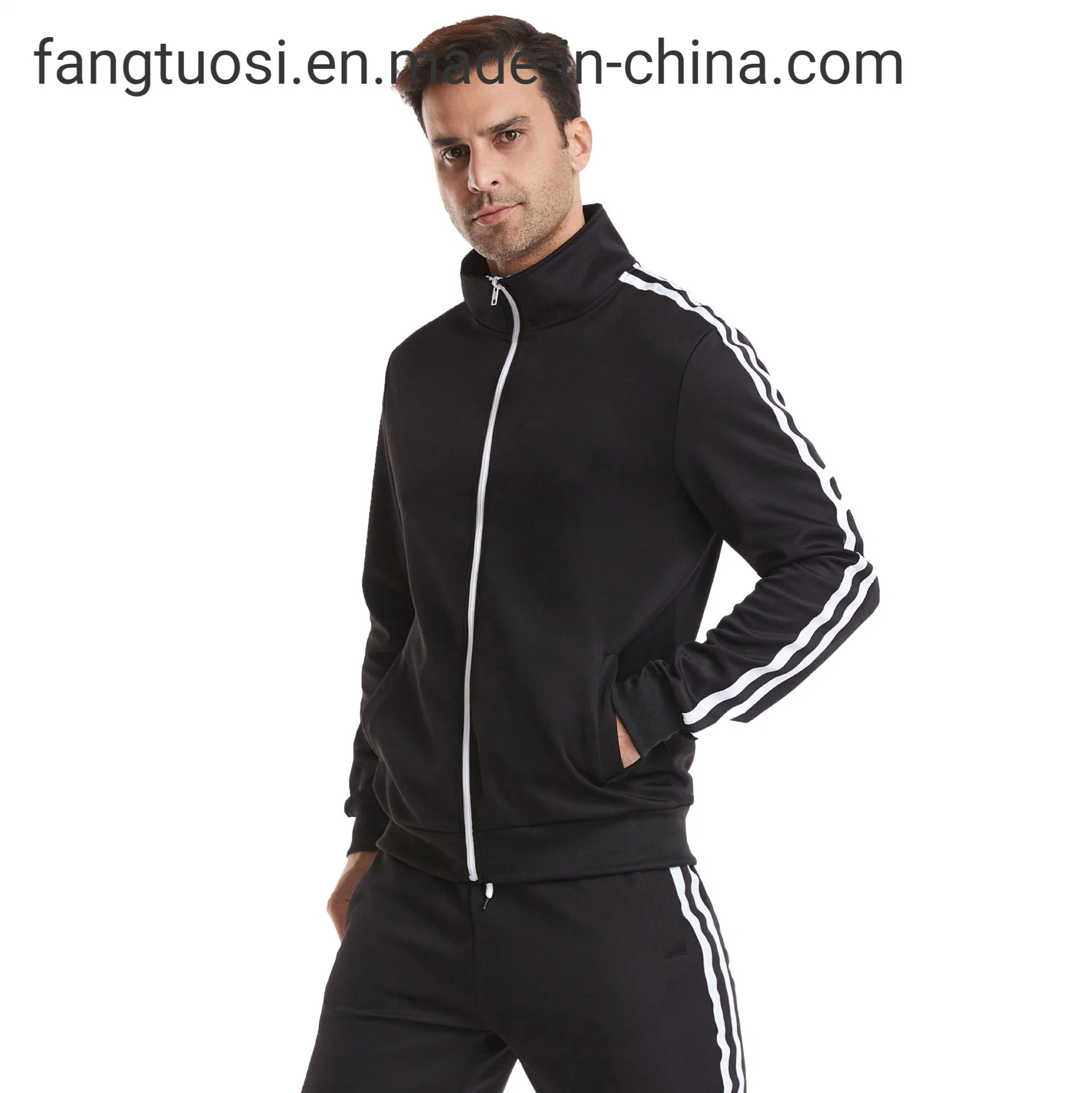 Faible MOQ Vêtements de sport de fitness de couleur unie Vêtements de sport de course d'entraînement Vêtements de sport de fitness Veste de sport à fermeture éclair complète pour homme avec poches