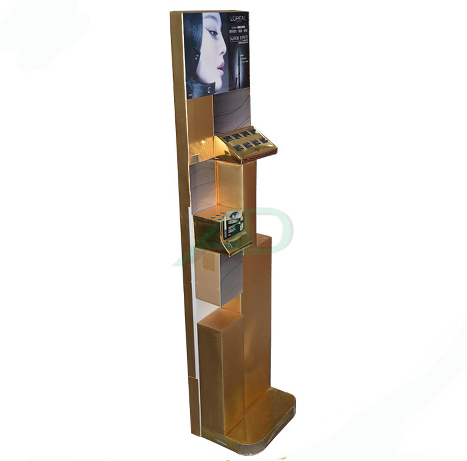 Cosmetic Light Film Cardboard Thin Style Display Stand with Demo Show