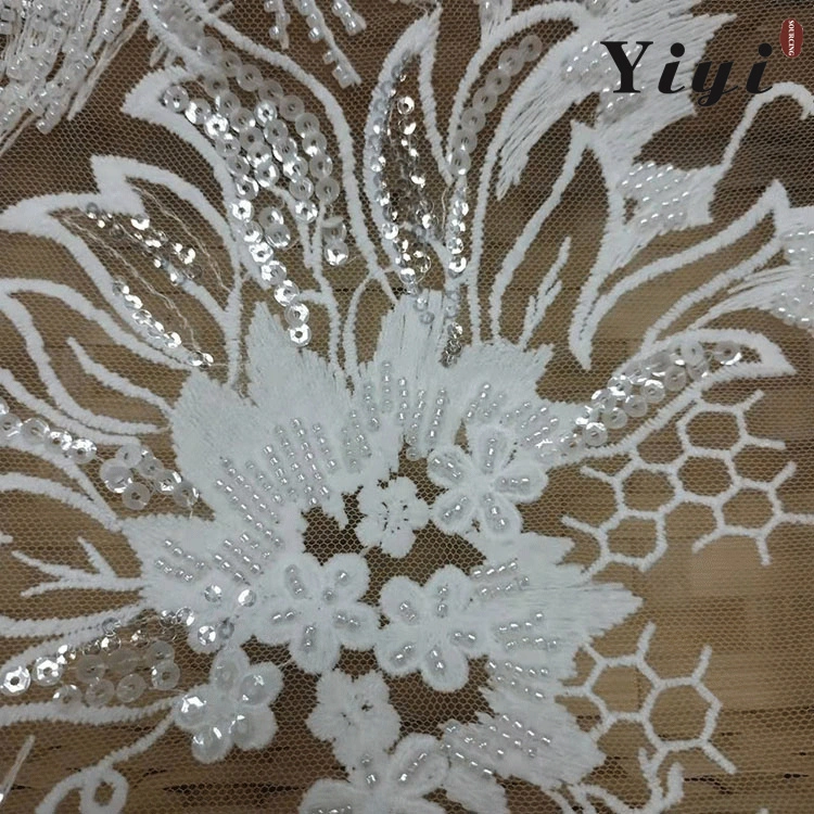 Dyeing Color Customized 3D Beads Shiny Fashion Lace Mesh Embroidery Fabric for Wedding Dress, Evening Gowns