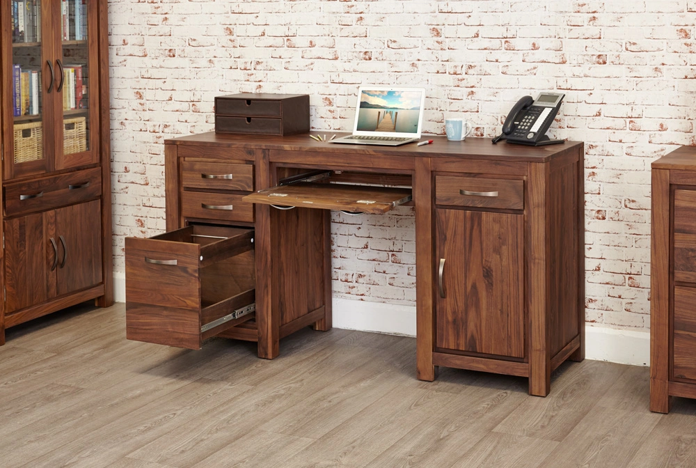 Vente en gros moderne de bureau noyer Twin Pedestal ordinateur bureau haute maison Qualité Vente en gros PC portable d'étude écriture PC Table