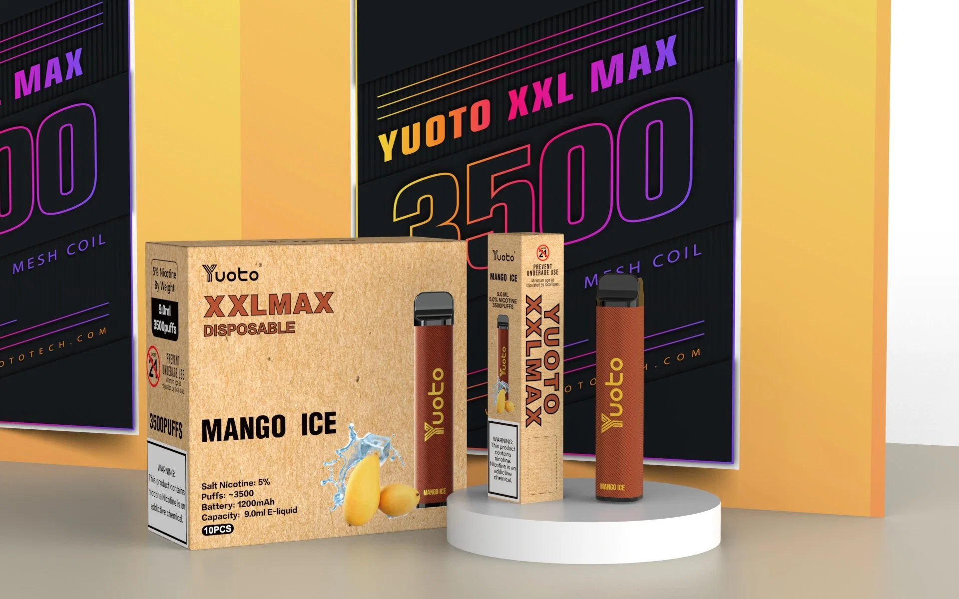 19 sabores Yuoto XXL Max 3500 Puff 9ml de zumo de Vape 1200mAh Batería de litio 0/2/5% de la bobina de malla de la nicotina vapores personalizado