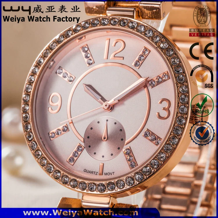 Fashion Custom Logo Crystal Quartz Wrist Watches for Ladies (WY-17004D)